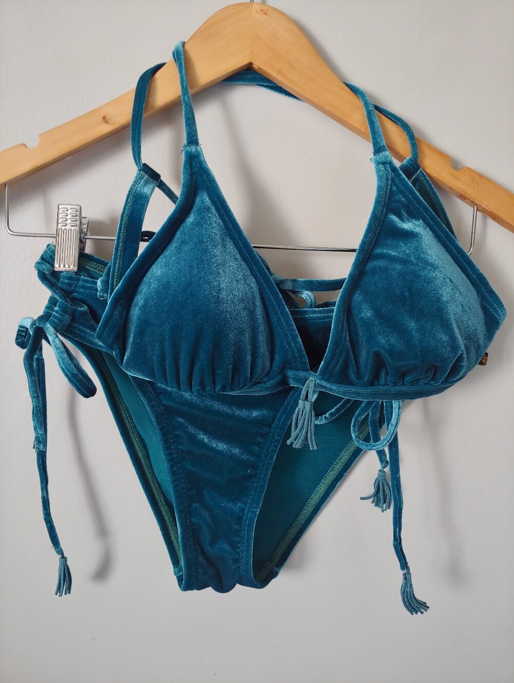 La Vie En Rose Velour Teal Bikini Swimsuit Set 2 Piece Size Small